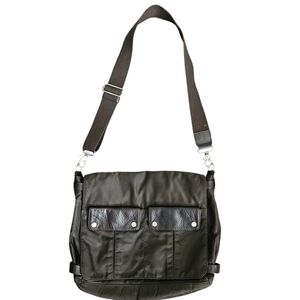Francesco Biasia Brown Nylon Leather Trim Large Messenger Crossbody Bag